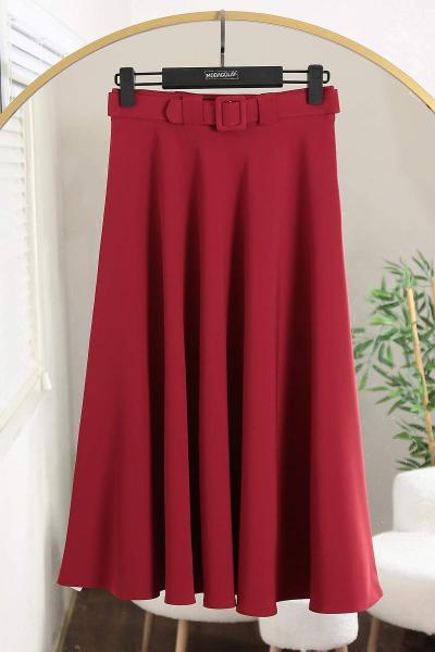 Mevlana Kemerli Dabıl Etek Bordo