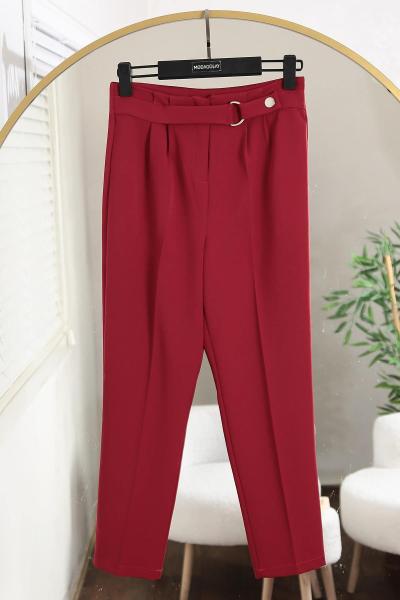 Tokalı Çıtçıtlı Double Pantolon Bordo