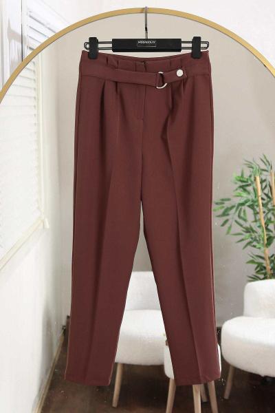 Tokalı Çıtçıtlı Double Pantolon Koyu Kahve