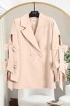 Kolları Fiyonk Detaylı Çift Düğmeli Dabıl Ceket Bej