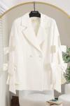 Kolları Fiyonk Detaylı Çift Düğmeli Dabıl Ceket Ekru