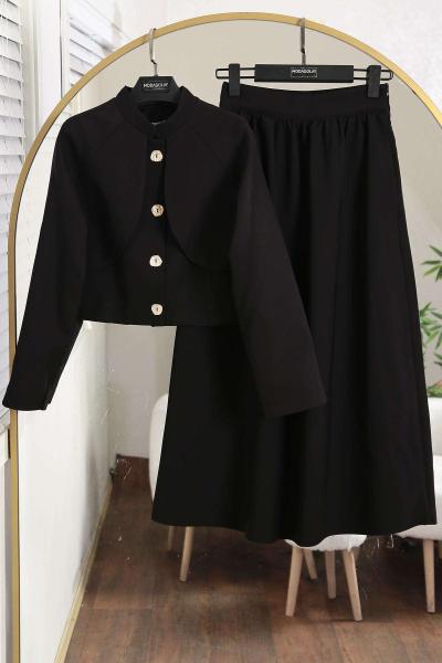 Hakim Yaka Parçalı Etekli Dabıl Takım Siyah