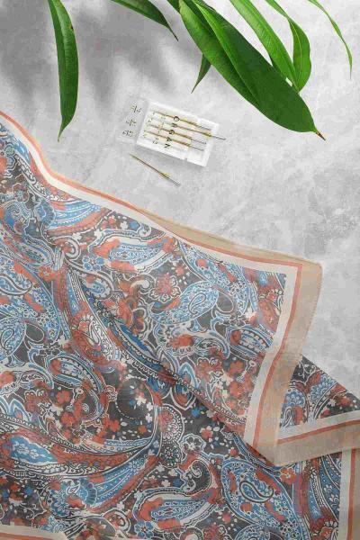 Glamur Karmaşık Desenli Şal Yağ Yeşili Saks