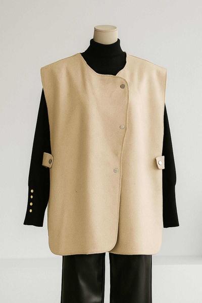 Çitçıtlı Oversıze Kaşe Yelek Bej