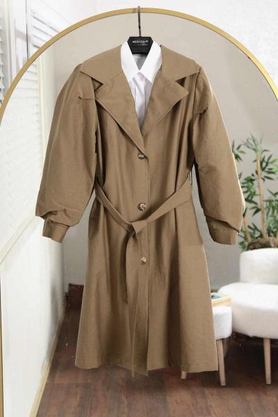 Balon Kollu Üç Düğmeli Kuşaklı Paraşüt Trenç Haki