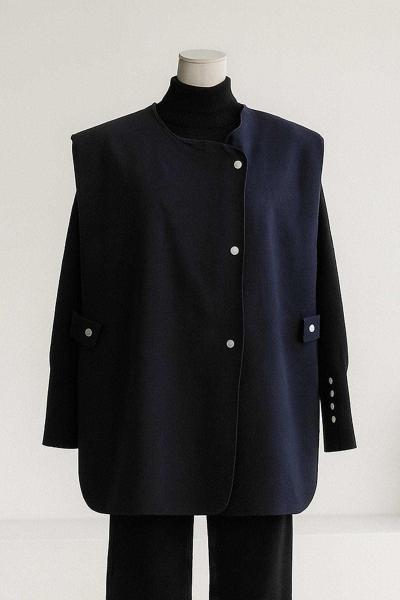 Çitçıtlı Oversıze Kaşe Yelek Lacivert