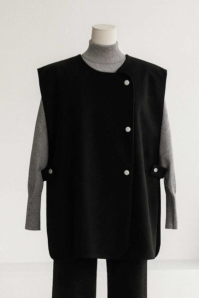 Çitçıtlı Oversıze Kaşe Yelek Siyah