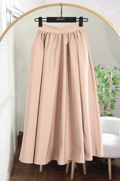 Çift Cepli Beli Büzgülü Bondid Etek Vizon