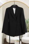 Yanları Bağlamalı Şal Yaka Çift Düğmeli Dabıl Ceket Siyah