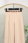 Pileli Beli Kemerli Dabıl Pantolon Bej