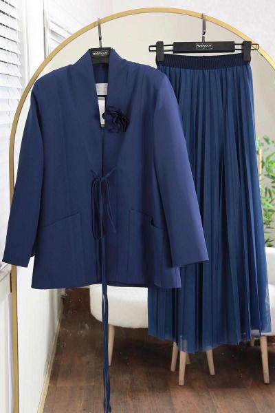 Bağlamalı Gül Aksesuarlı Piliseli Tül Etekli Dabıl Takım İndigo