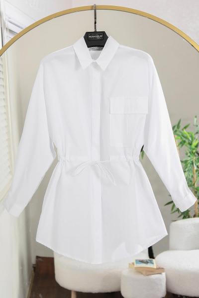 Tek Cepli Tünelli Bağlamalı Poplin Gömlek Beyaz