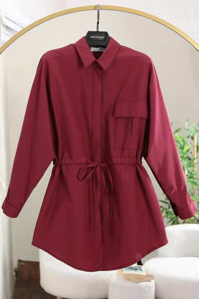 Tek Cepli Tünelli Bağlamalı Poplin Gömlek Bordo