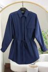 Tek Cepli Tünelli Bağlamalı Poplin Gömlek Lacivert