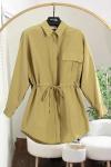Tek Cepli Tünelli Bağlamalı Poplin Gömlek Yağ Yeşili