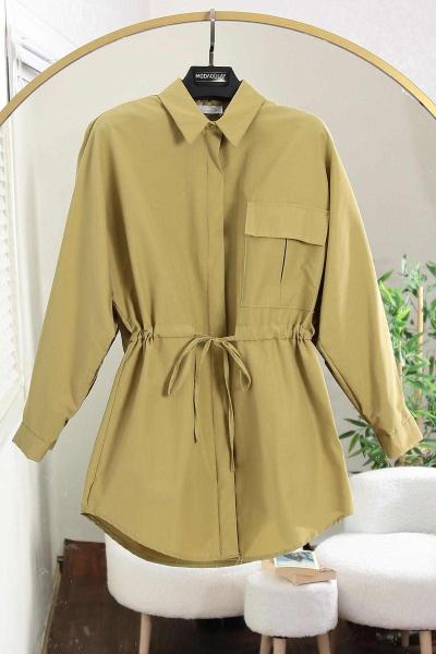 Tek Cepli Tünelli Bağlamalı Poplin Gömlek Yağ Yeşili