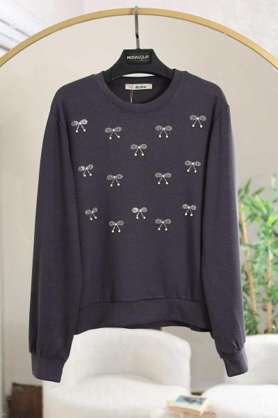 Taş Fiyonk Detaylı Aysho Sweat Füme