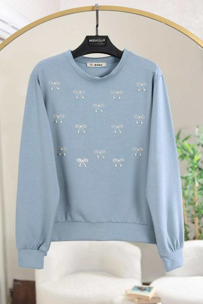 Taş Fiyonk Detaylı Aysho Sweat Mavi