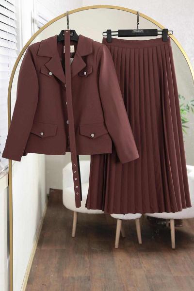 Dört Cepli Piliseli Kemerli Etekli Dabıl Takım Kahve