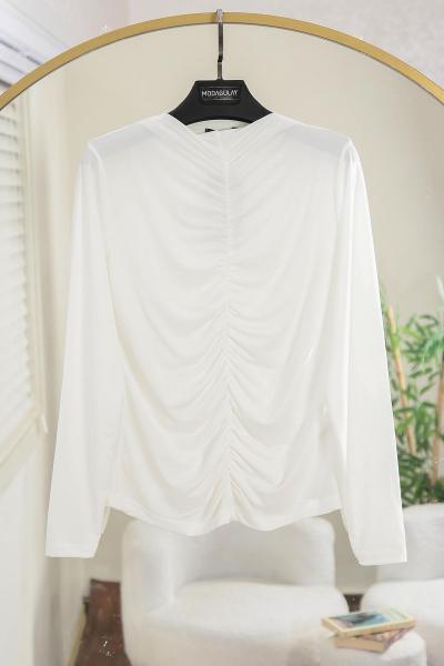 Sıfır Yaka Önü Büzgülü Sandy Bady Ekru