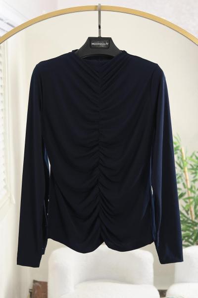 Sıfır Yaka Önü Büzgülü Sandy Bady Lacivert