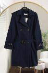 Kuşağı Kolu Tokalı Dört Düğmeli Trençkot Lacivert