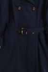 Kuşağı Kolu Tokalı Dört Düğmeli Trençkot Lacivert