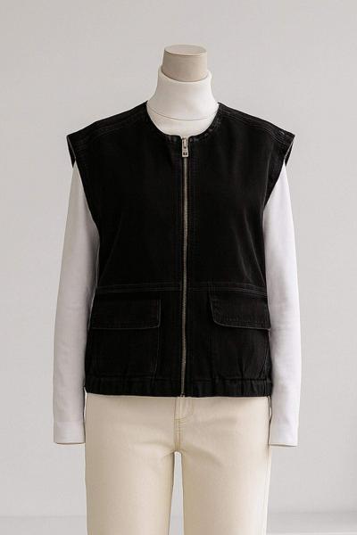 Fermuarlı Oversıze Kot Yelek Antrasit