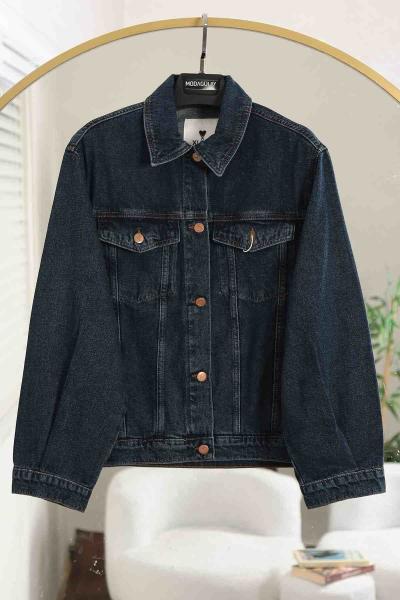 Cepli Düğmeli Kot Ceket Koyu Mavi