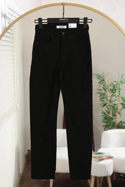 Dikişsiz Paça Yüksek Bel Mom Kot Pantalon Siyah