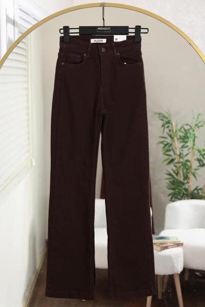 Dikişli Paça Relax Kot Pantalon Kahve