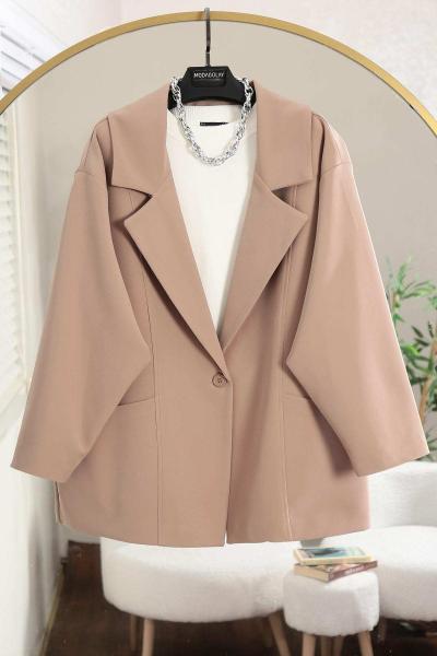 Tek Düğmeli Oversıze Çift Cepli Dabıl Ceket Vizon