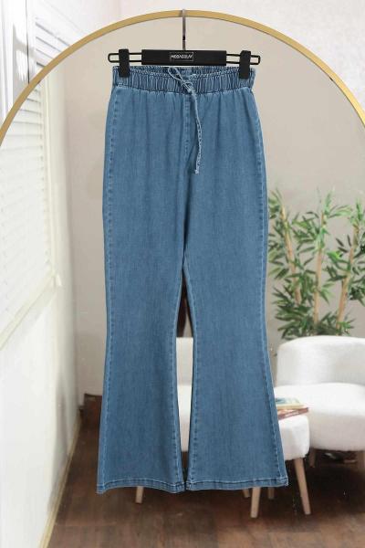 Beli Lastikli İspanyol Paça Kot Pantolon Mavi