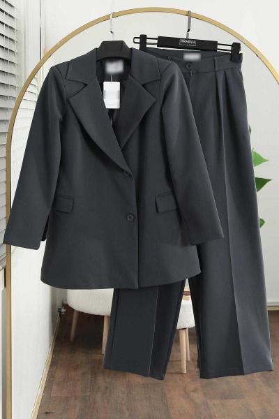 Çift Düğmeli Dabıl Pantolonlu Takım Füme