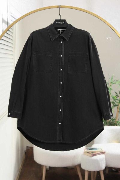 Çift Cepli Çıtçıtlı Kot Gömlek Antrasit