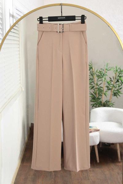 Beli Kemerli Bol Paça Pantolon Vizon