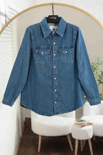 Çıtçıtlı Kot Gömlek Orta Mavi