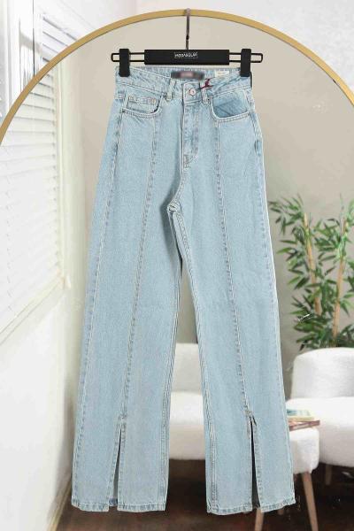 Yırtmaçlı Palazzo Kot Pantalon Açık Mavi