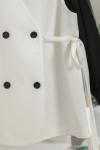 4 Düğmeli Floto Cep Detay Bağlamalı Dabıl Yelek Ekru