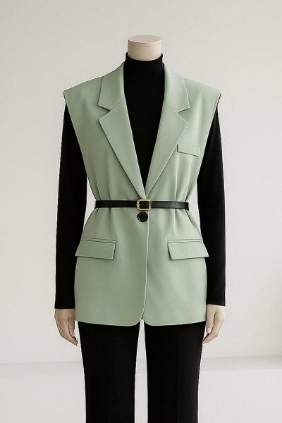 Deri Kemerli Vatkalı Dabıl Yelek Adaçayı