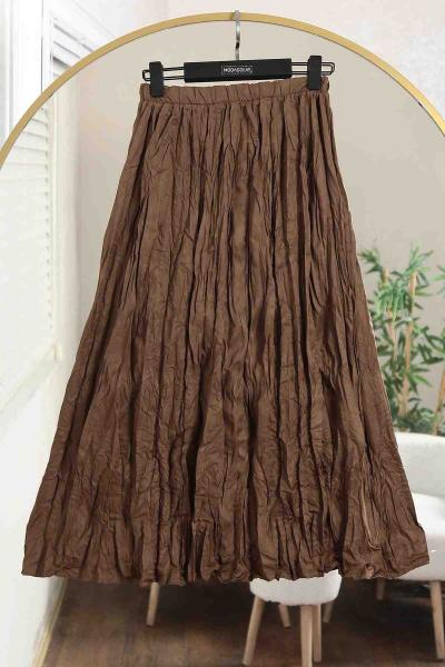 Beli Lastikli Kraş Etek Açık Kahve