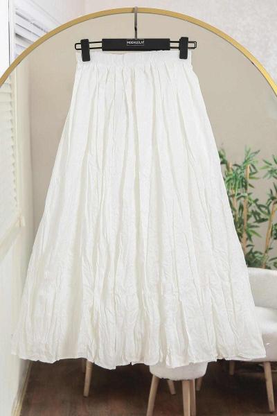 Beli Lastikli Kraş Etek Ekru