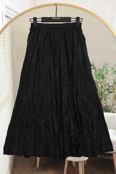 Beli Lastikli Kraş Etek Siyah