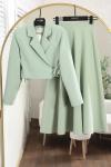 Yanı Bağlamalı Kısa Ceket Çan Etekli Dabıl Takım Açık Yeşil