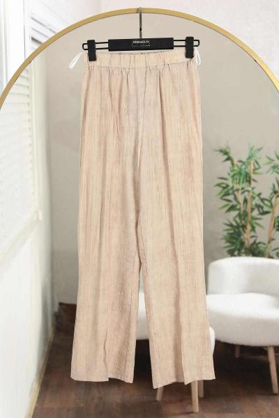 Beli Lastikli Çilek Pantolon Bej