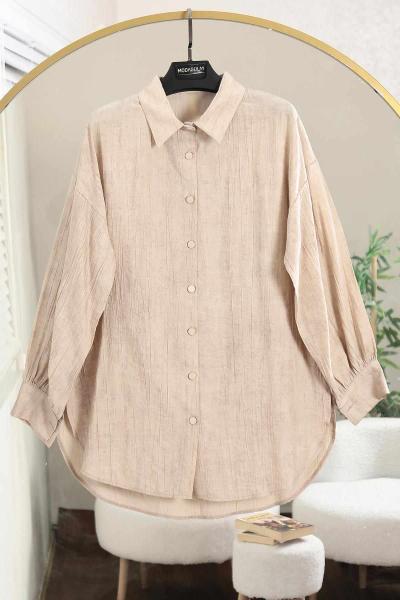 Arkası Uzun Kendinden Çizgili Gömlek Taş