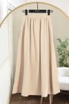 Beli Lastikli Çift Cepli Gabardin Etek Bej