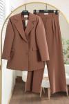 Çift Düğmeli Dabıl Pantolonlu Takım Açık Kahve