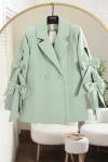 Kolları Fiyonk Detaylı Çift Düğmeli Dabıl Ceket Açık Yeşil