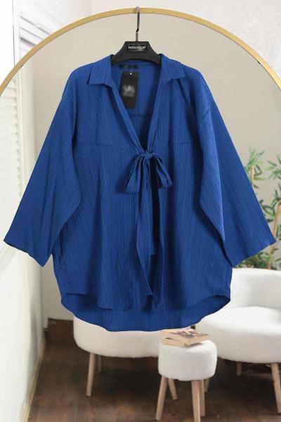 Roba Dikişli Bağlamalı Figo Kimono Saks